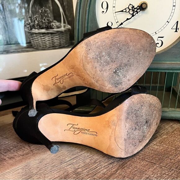 Black satin Imagine Vince Camuto Devin Platform Sandal size 6 - Picture 7 of 9